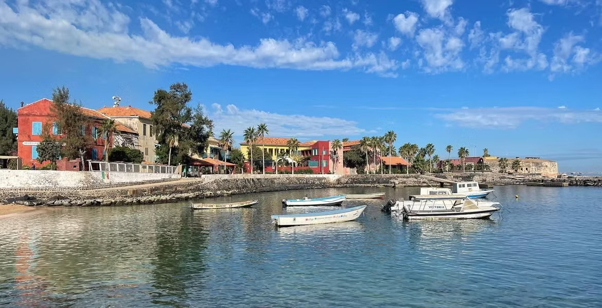 The colorful waterfront of Gorée Island, Dakar, Senegal — a UNESCO World Heritage site