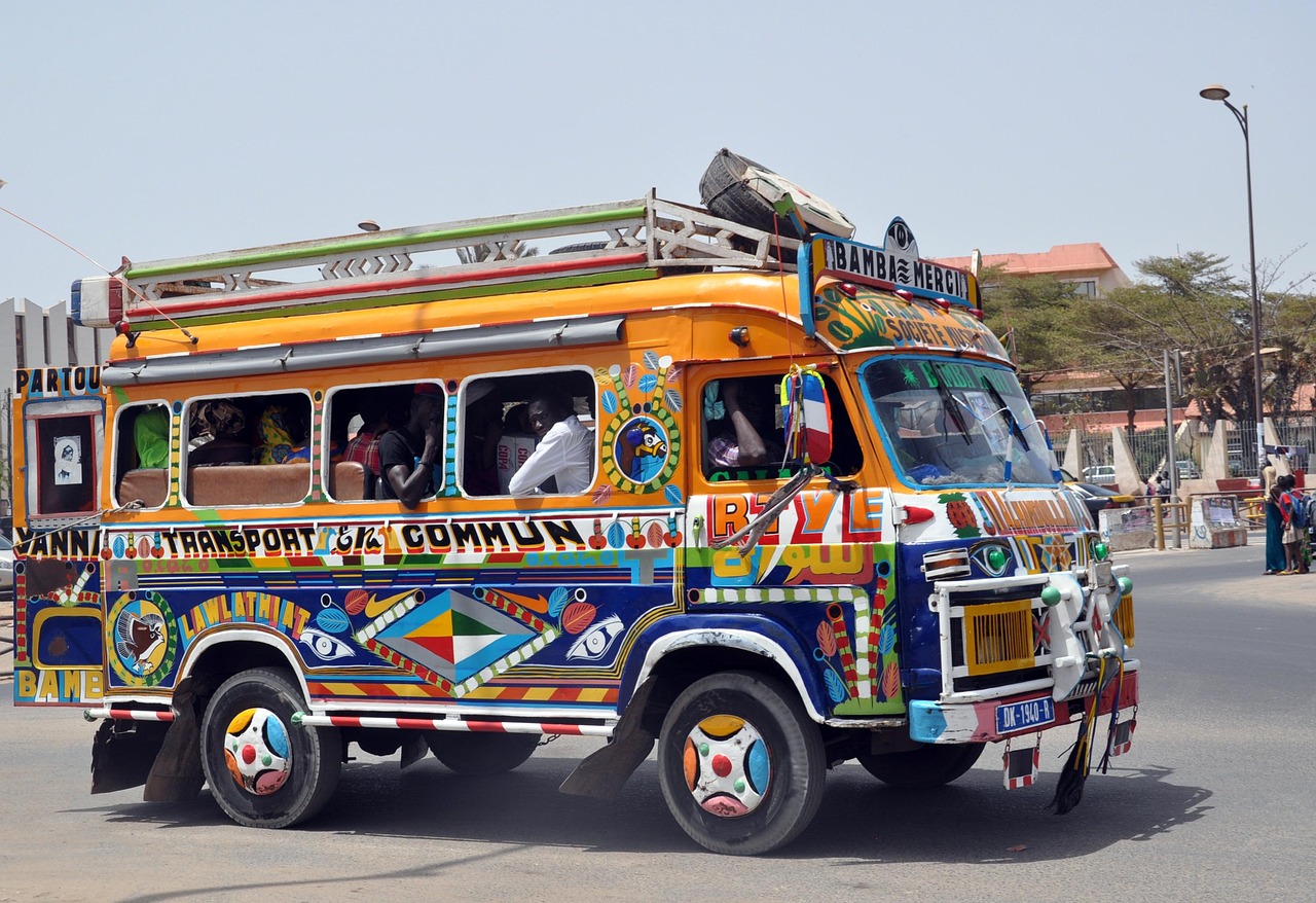 Colorful decorated Senegalese car rapide bus — a symbol of culture and movement across West Africa